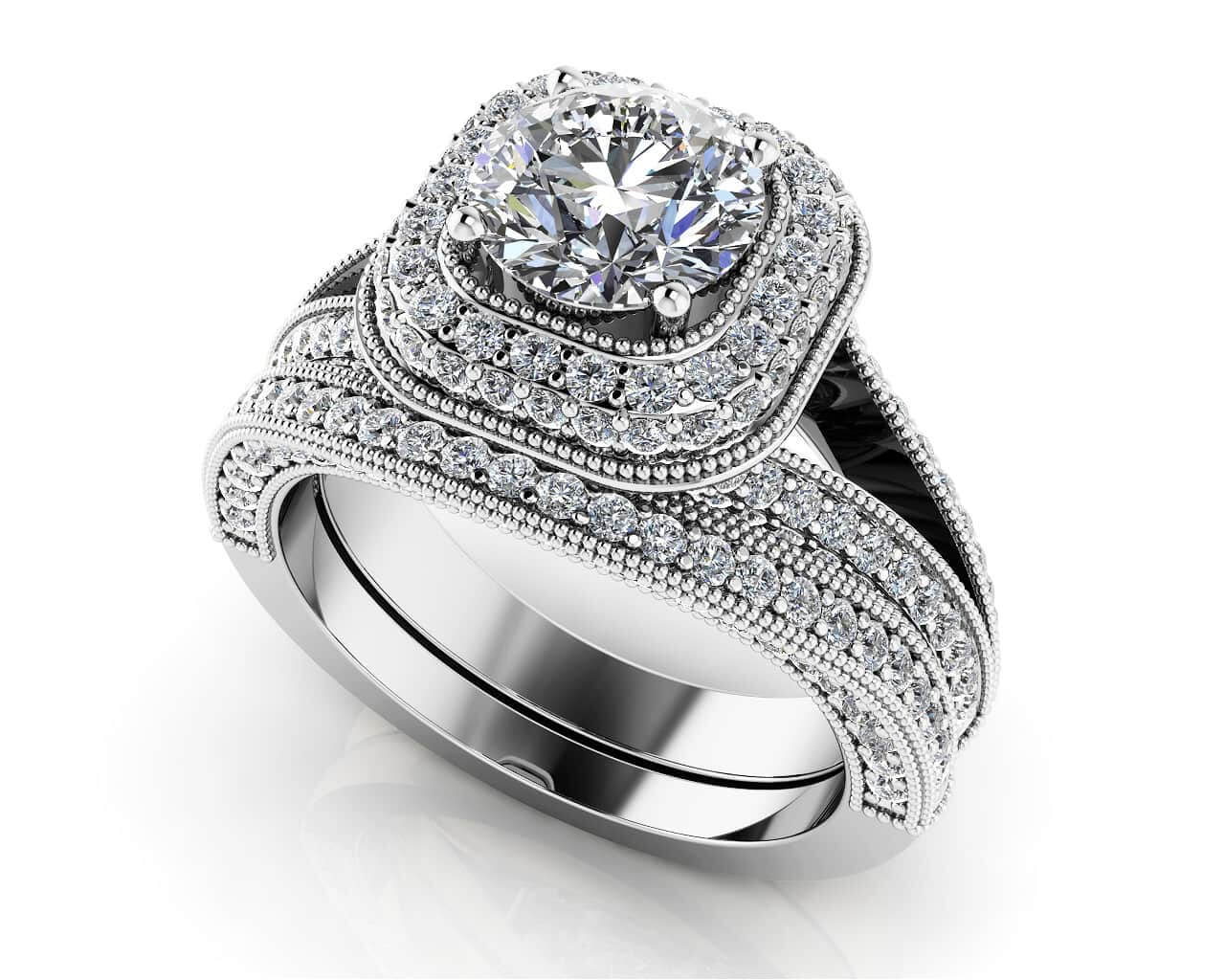 Luxurious Split Shank Halo Wedding Set